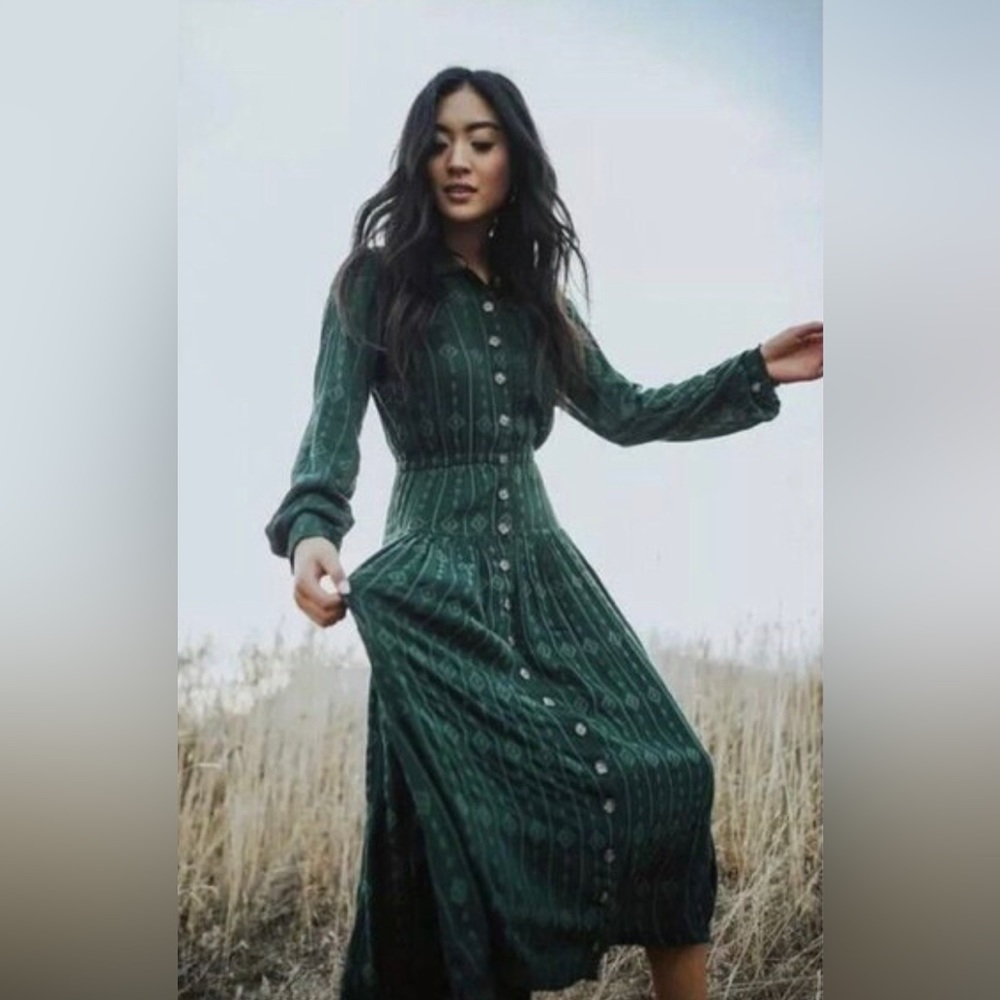 Free People Diamond Head Embroidered Button-Through Midi Dress